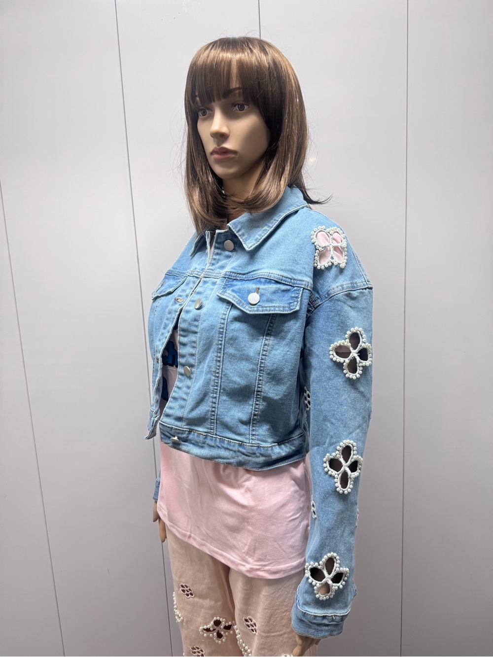 🍀LAST 1! CUSTOM EMBROIDERED CLOVER CAMELLIA PEARL JACKET